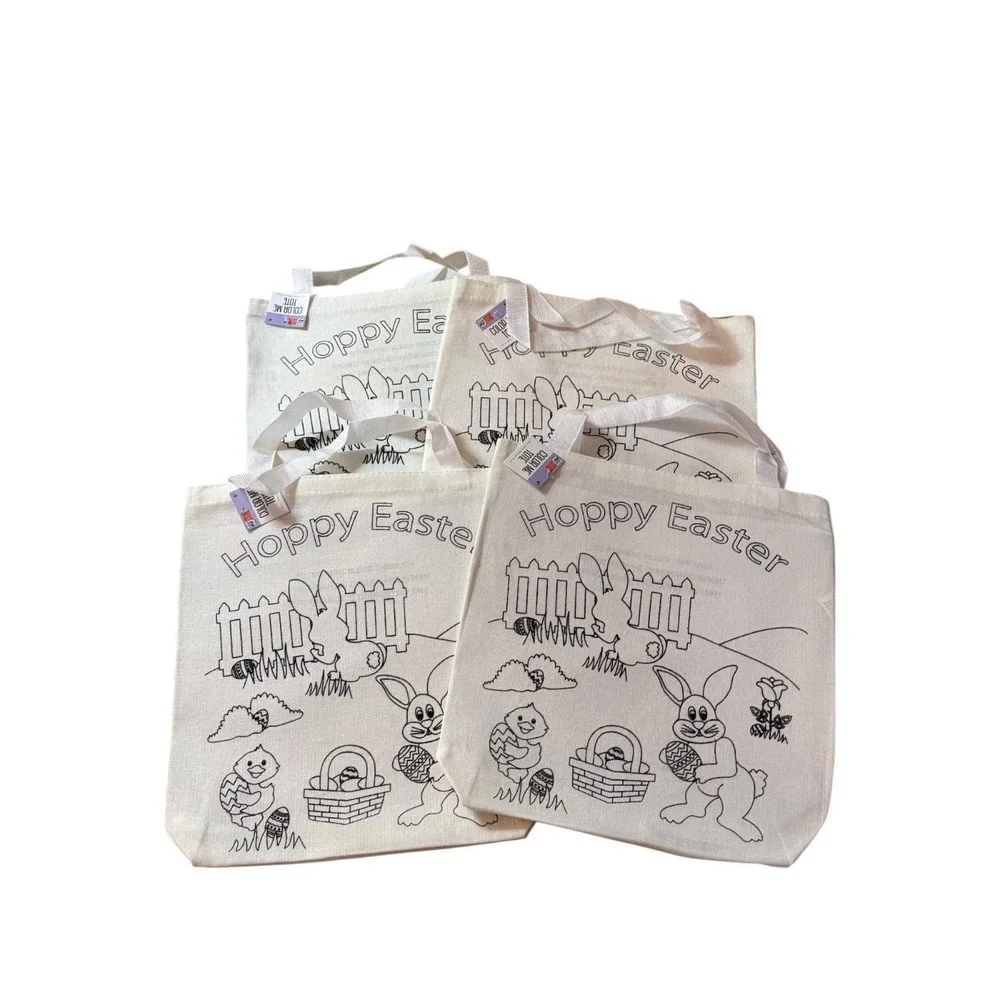 NWT Color Me Tote Bag 4Pcs Cream Canvas Personalize Craft Coloring Activity Kids